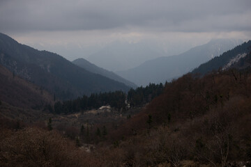 Mountain scenery in Jiuzhaigou Valley Scenic and Historic Interest Area in Sichuan Province, China