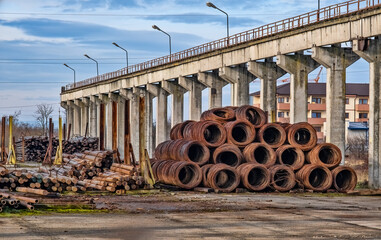 The rust steel on the yard of Steel factory