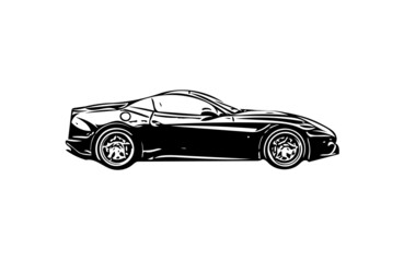 Fototapeta premium stylized sports car silhouette sketch. Side view of supercar. Black contour drawing isolated on white background