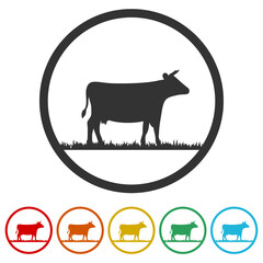 Silhouette of a cow icon isolated on white background, color set © sljubisa