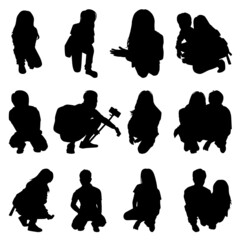 Vector Collection Set of Squat Pose People Silhouettes