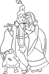 illustration of a  Hindu god and goddess., radha krishna