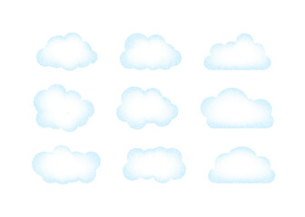 Set of blue sky, clouds. Cloud icon, cloud shape. Set of different clouds. Collection of cloud icon. Vector illustration.