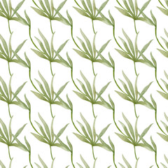 Palm leaves. Watercolor illustration. Seamless pattern.