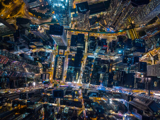 Top down view of Hong Kong city at night