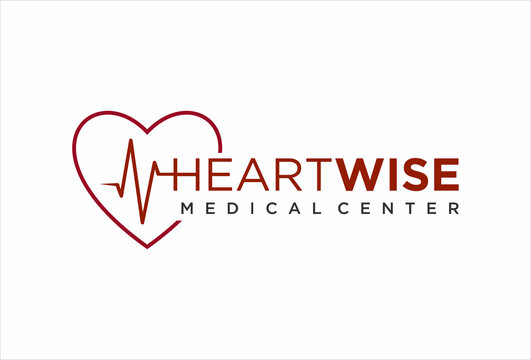 Heart Medical Center, electrocardiogram and heart pattern Logo design Vector