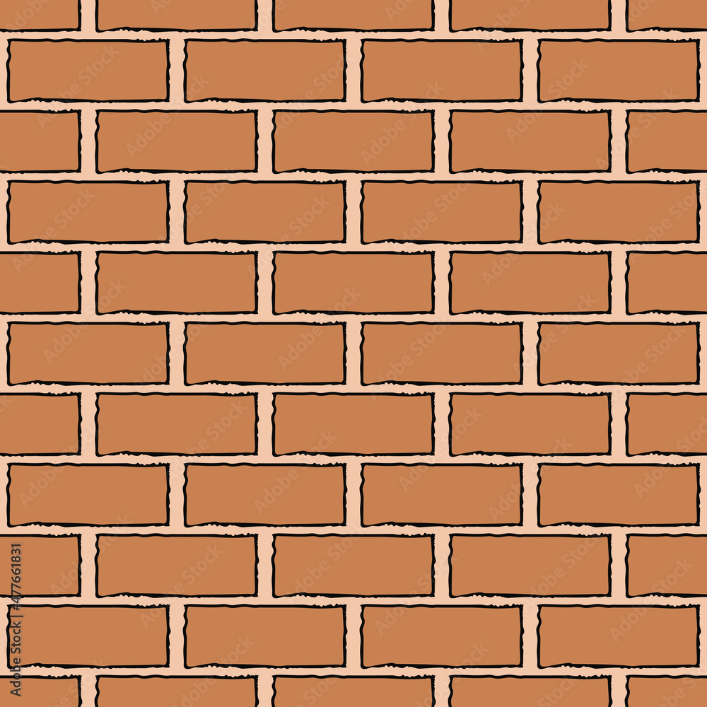 Poster Brick pattern. Seamless background from brown light kirmichi. Vector with regular bricks creating a wall.