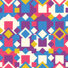 A pattern of shapes of different colors, stamps or patches of all colors. Rhombuses multicolored, seamless geometric texture of bright colors.
