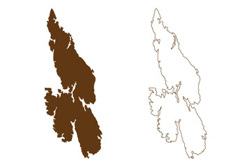 Sotra island (Kingdom of Norway) map vector illustration, scribble sketch Store Sotra map