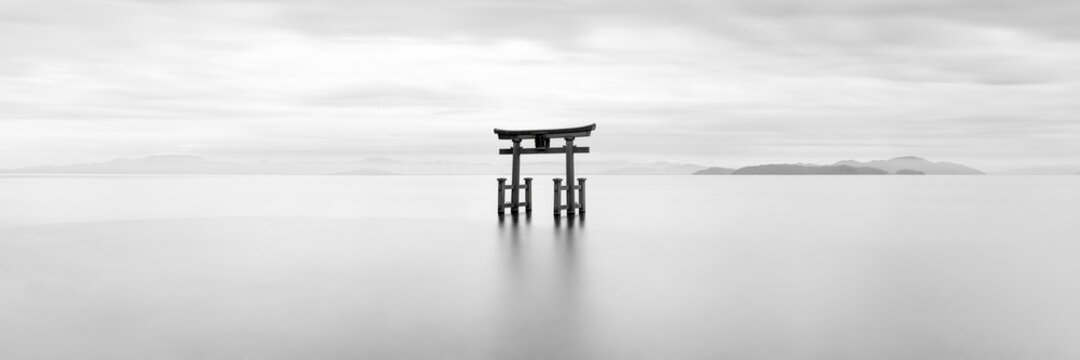 Japanese torii gate at Lake Biwa, Shiga Prefecture, Japan