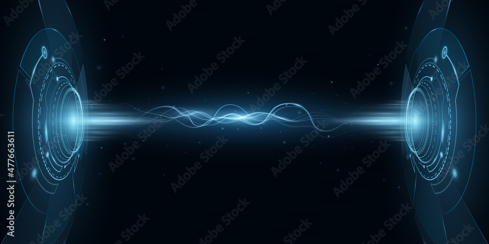 Poster digital hud portal hologram with sparkling electrowaves. futuristic, sci fi elements. electro light 