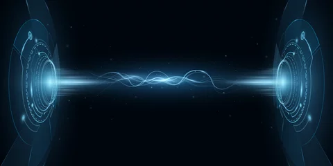 Foto op Plexiglas Digital HUD portal hologram with sparkling electrowaves. Futuristic, sci fi elements. Electro light effect. Cyber space. Vector technology background. Dashboard display © sersupervector