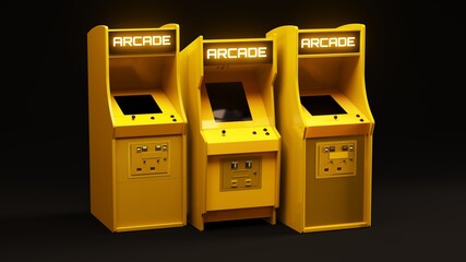 Three Yellow Arcade Machines