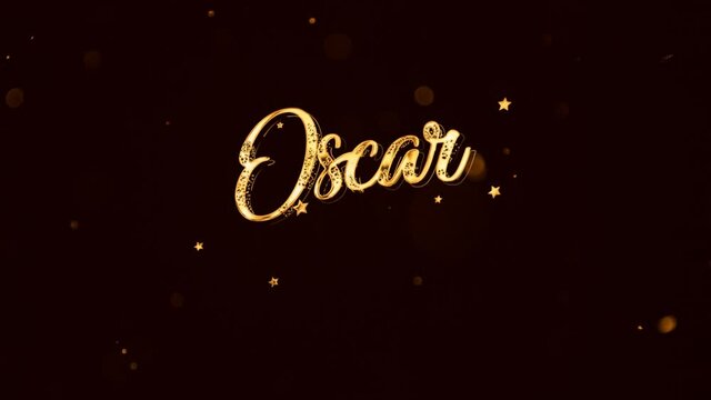 Oscar lettering with fireworks, stars in gold color