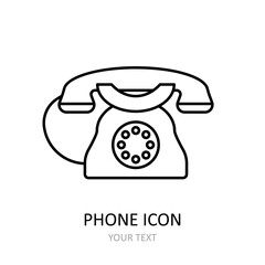 Vector illustration with retro phone. Outline drawing.