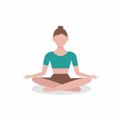 Young girl in lotus position. Vector illustration in flat style.