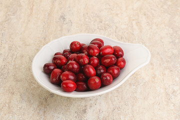 Ripe sweet tasty cranberry in the bowl