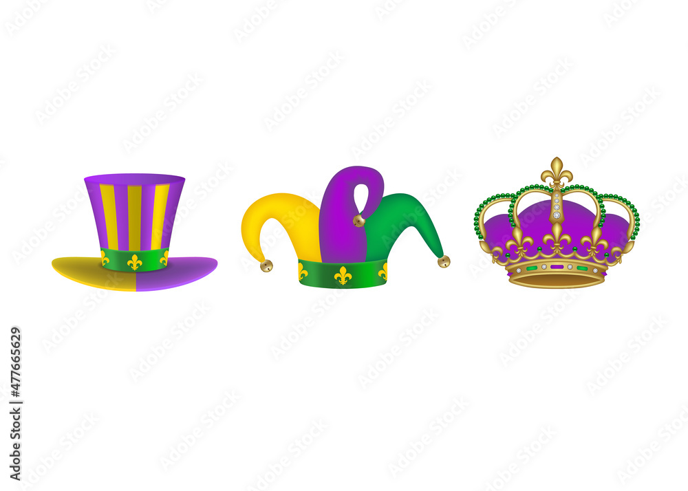 Wall mural Set of isolated mardi gras hats