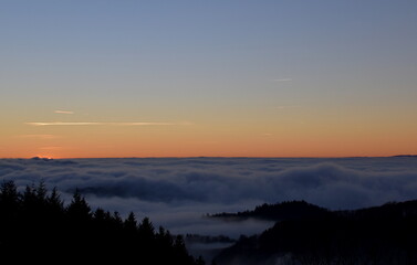 Fototapeta na wymiar Sonnenuntergang über dem Nebel im Schwarzwald