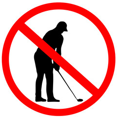 Playing golf prohibited, Golf player silhouette circular vector red road sign transparent