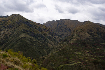 Fototapeta na wymiar Incan terraced hills of the Sacred Valley, Urubamba, Peru