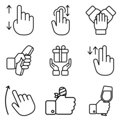 Hand Gestures Flat Icon Set Isolated On White Background