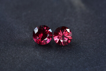 Cherry red color genuine rhodolite or almandine garnet loose round gemstones matched pair. Si...