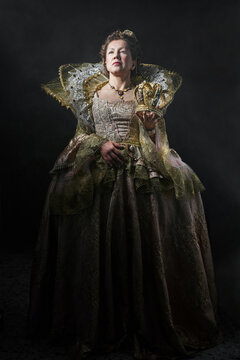 The image of Queen Elizabeth I of the 16th century on a black background. Historical reconstruction. High quality photo