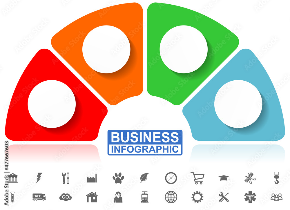 Leinwandbilder Business infographic vector template for presentation, pie chart, flat design editable diagram, graph with 4 options in eps 10 with icon set ready to use