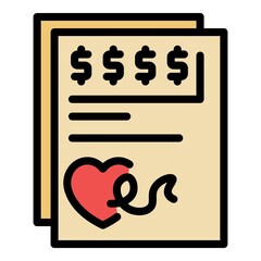 Money charity paper icon. Outline money charity paper vector icon color flat isolated