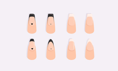 Different vector french manicure, different nail's forms