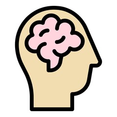 Human brain solving icon. Outline human brain solving vector icon color flat isolated