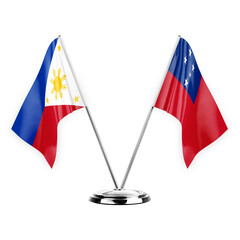 Two table flags isolated on white background 3d illustration, philippines and samoa