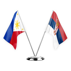 Two table flags isolated on white background 3d illustration, philippines and serbia