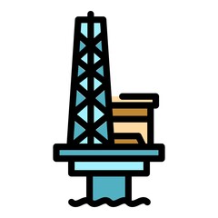 Production sea drilling rig icon. Outline production sea drilling rig vector icon color flat isolated