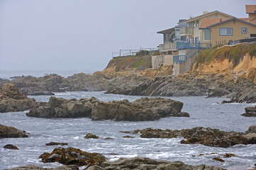 Houses on edge of sea Cambria CA USA