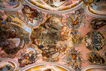 interior and ceiling of the Parish Church of St. Nicholas Hall in Tirol