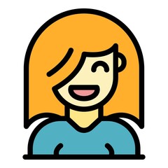 Smiling student girl icon. Outline smiling student girl vector icon color flat isolated