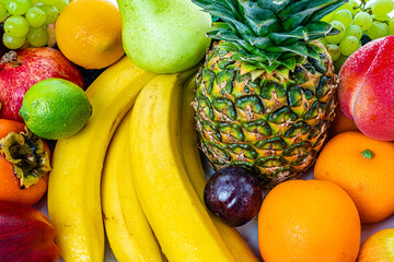 Assortment of healthy raw fruits. Composition With Variety Of Fruits