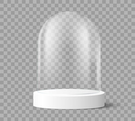 Glass dome on round base. Vector illustration