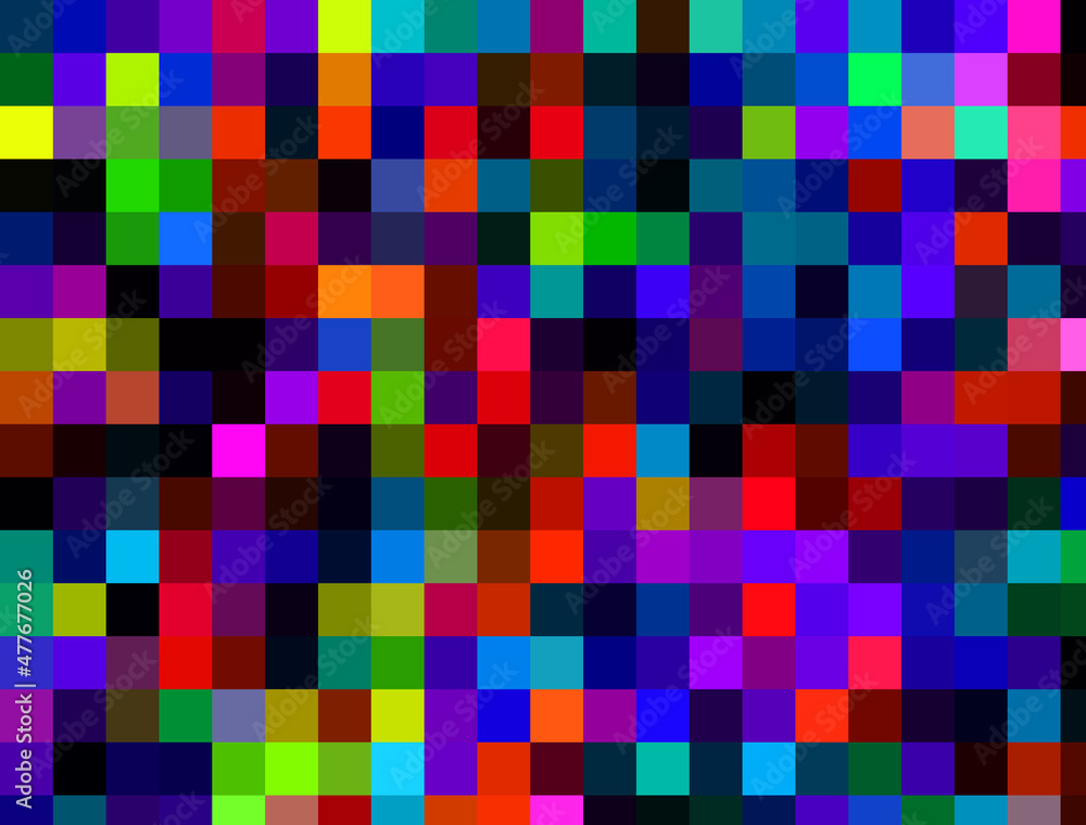 Poster texture of multicolored square pixels. 3d rendering
