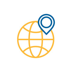 Earth planet and location marker on it icon