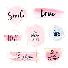 Vector brush stroke frames. Love watercolor banners