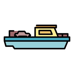 Cargo ferry icon. Outline cargo ferry vector icon color flat isolated