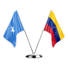 Two table flags isolated on white background 3d illustration, somalia and venezuela