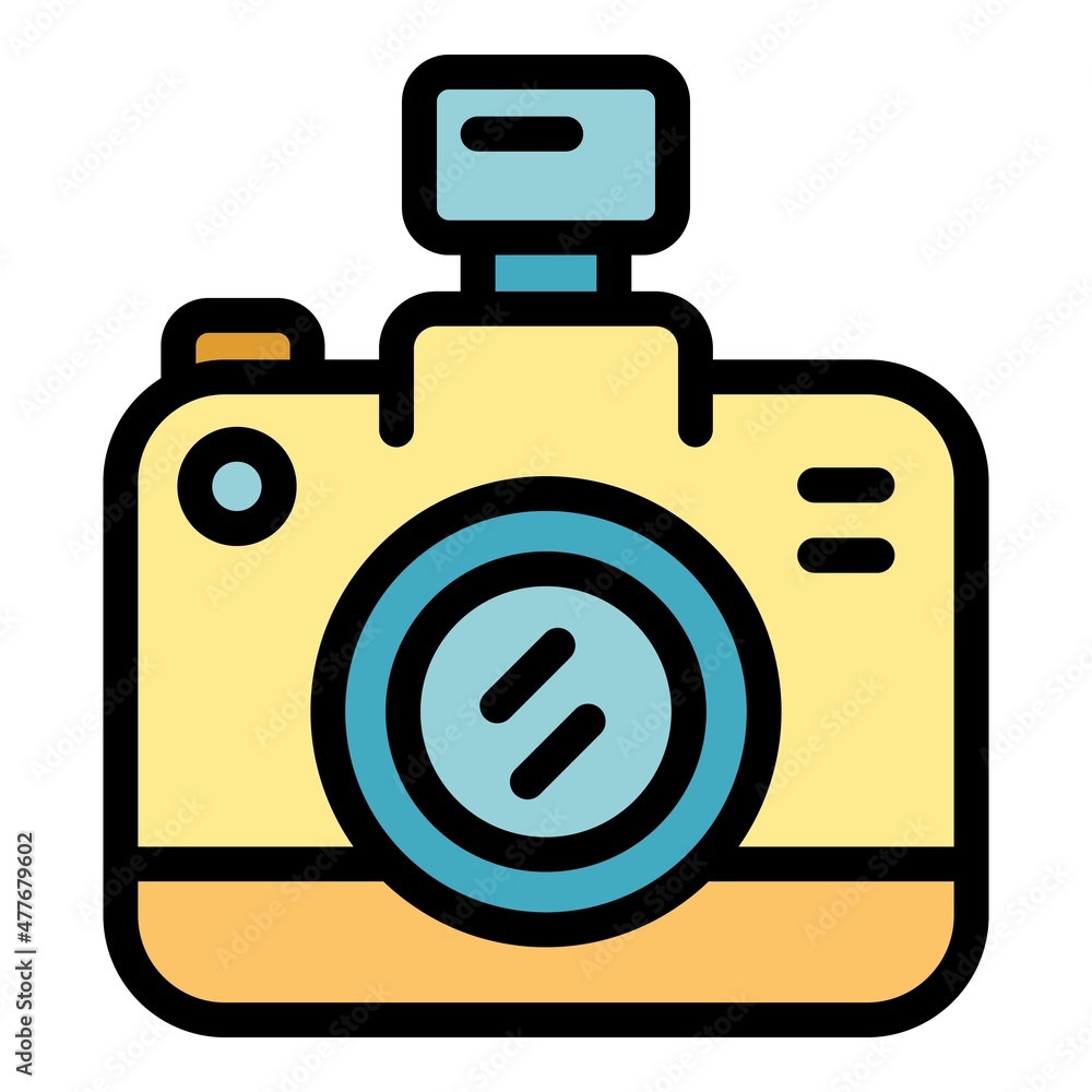 Poster camera actualization icon. outline camera actualization vector icon color flat isolated