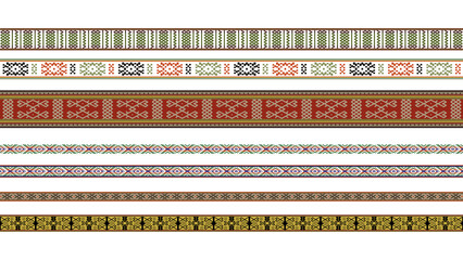 Decorative lines with ethnic ornaments. Lithuanian traditional colorful patterns. - obrazy, fototapety, plakaty