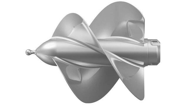 The marine propeller (screw propeller) in action. A propeller is a mechanical device that converts rotational motion into thrust. Side view. Footage video