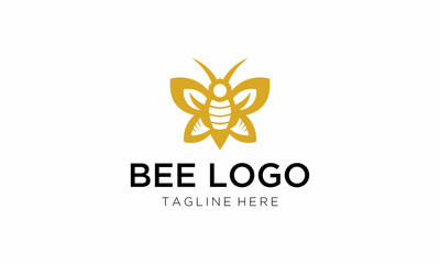 Bee Logo Design With Luxury Gold Colour. Bee Logo Template. Modern Design. Flat Logo. Vector