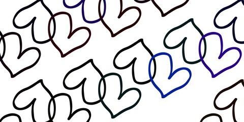 Light Multicolor vector template with doodle hearts.